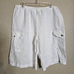 Bryn Walker White Linen Cargo Shorts Drawstring Waist Relaxed Fit Womens  Medium